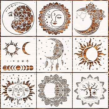 Amazon.co.jp: Zubebe 9ピース 曼荼羅 太陽と月 壁ステンシル 11